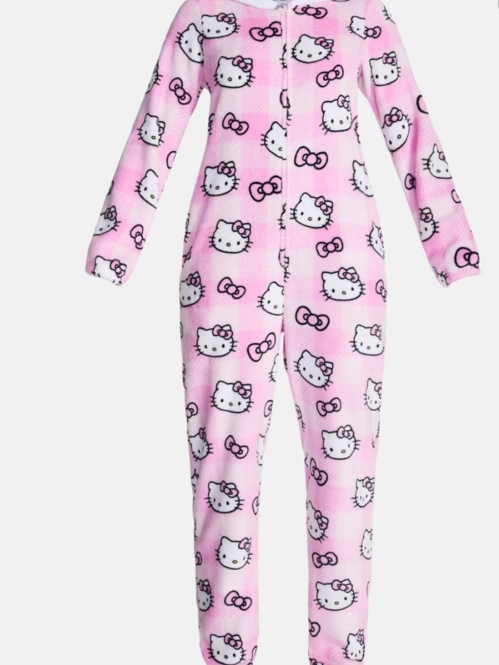 NEW! Hello Kitty Pink Hooded Fleece One-Piece Pajama Sz Large NWT - Picture 4 of 7